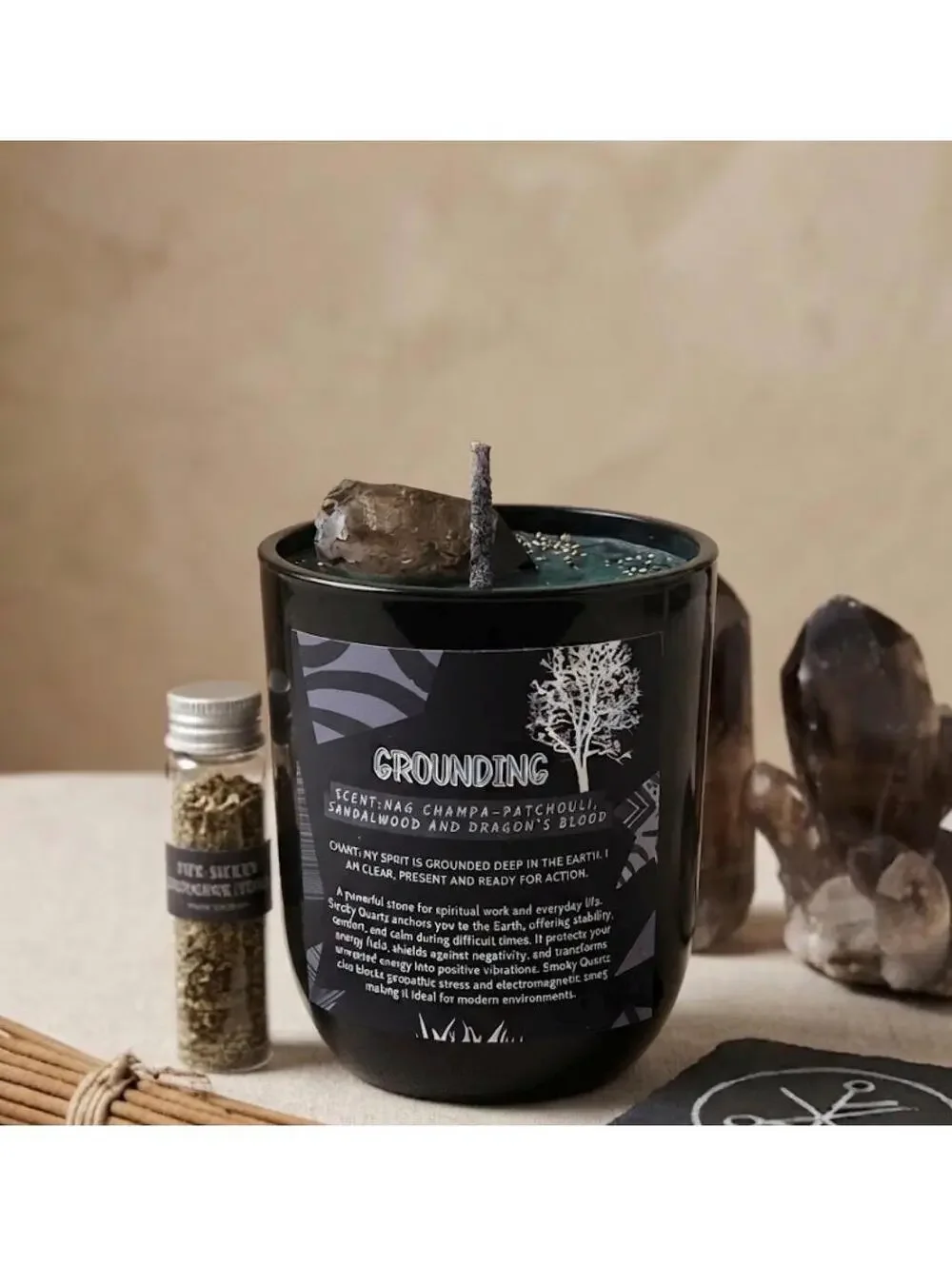 Grounding Candle, Smoky Quartz Candle, Reiki Infused Candle